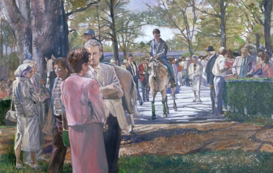 Clarice Smith, Churchill Downs, Before the Race, Oil on canvas, Image: 38 × 60in. (96.5 × 152.4cm); frame: 43 × 63 × 3in. (109.2 × 160 × 7.6cm), Clarice Smith Collection, Courtesy of David Bruce Smith, President, Grateful American Foundation