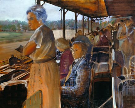 Clarice Smith, At the Races, Oil on canvas, Image: 32 × 40in. (81.3 × 101.6cm); frame: 39 1/4 × 47 × 4in. (99.7 × 119.4 × 10.2cm), Clarice Smith Collection, Courtesy of David Bruce Smith, President, Grateful American Foundation