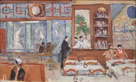 Gifford Beal, Chinese Restaurant #2, Oil on Masonite, Overall: 24 1/2 x 36 1/2 x 1 1/2in. (62.2 x 92.7 x 3.8cm), Collection of Art in Embassies, Washington, D.C.; Gift of the Estate of Gifford Beal, Courtesy of Kraushaar Galleries, New York, New York