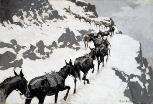 Frederic Remington, The Mule Pack, Oil on canvas, Canvas: 27 × 40 1/8in. (68.6 × 101.9cm); frame: 33 × 46 1/4 × 1 1/2in. (83.8 × 117.5 × 3.8cm), Courtesy of the Museum of Fine Arts, Houston, Texas; The Hogg Brothers Collection, gift of Miss Ima Hogg