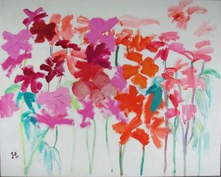 Helen Grigware Lambert, Busy Lizzies, Acrylic on canvas, Overall: 49 x 61 x 1 1/4 in. (124.5 x 154.9 x 3.2 cm), Courtesy of Art in Embassies, Washington, D.C.; Gift of the artist