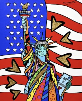 Romero Britto, Liberty for All, Mixed media, Overall: 46 × 36 × 1in. (116.8 × 91.4 × 2.5cm), Collection of Art in Embassies; Gift of Romero Britto & Britto Central, Inc., Miami, Florida