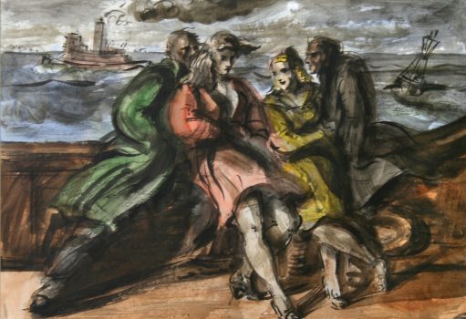 Reginald Marsh, Two Couples on a Ferry Boat, Watercolor, Overall: 23 1/4 × 29 1/2 × 2 1/2in. (59.1 × 74.9 × 6.4cm), Collection of Art in Embassies, Washington, D.C.; Gift of William Benton