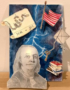 Roy Kim West Region, California, Elementary Hero: Benjamin Franklin The Spark of Ideas, Mixed media on board