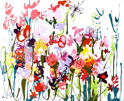 Helen Grigware Lambert, A Fence of Flowers (Along the Soweto Fence), Acrylic on canvas, Overall: 40 1/2 x 49 1/2 x 1 1/2 in. (102.9 x 125.7 x 3.8 cm), Collection of Art in Embassies, Washington, D.C.; Gift of the artist