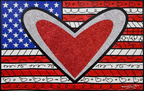 Romero Britto, Love USA, Mixed media, Overall: 38 × 48 1/4in. (96.5 × 122.6cm), Collection of Art in Embassies; Gift of Romero Britto & Britto Central, Inc., Miami, Florida