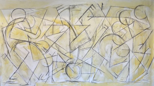 Carlos Mare, Head Spinner in the Cipher, Acrylic on unstretched canvas, Overall: 72 × 123in. (182.9 × 312.4cm)
Shipping tube: 84 1/2 × 4 1/2in., 8lb. (214.6 × 11.4cm, 3.6kg), Courtesy of the artist, New York, New York