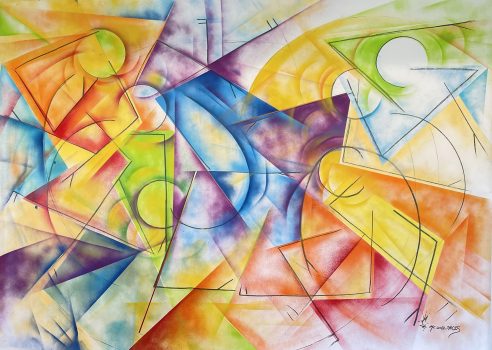 Carlos Mare, Battle in the Cipher, Acrylic on paper, Overall: 76 1/4 × 10 × 105 × 75in. (193.7 × 25.4 × 266.7 × 190.5cm) Odd shape
Shipping tube: 84 1/2 × 4 1/2in., 15lb. (214.6 × 11.4cm, 6.8kg), Courtesy of the artist, New York, New York