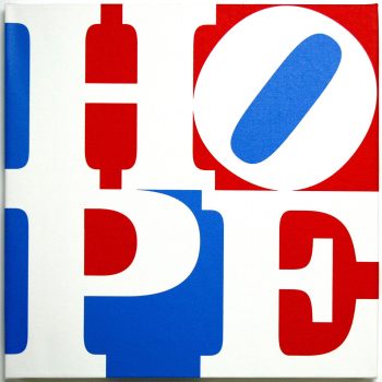 Robert Indiana, HOPE (White/Red/Blue), Oil silkscreen on canvas, Overall: 24 x 24in. (61 x 61cm), Courtesy of the artist and Rosenbaum Contemporary, Boca Raton, Florida